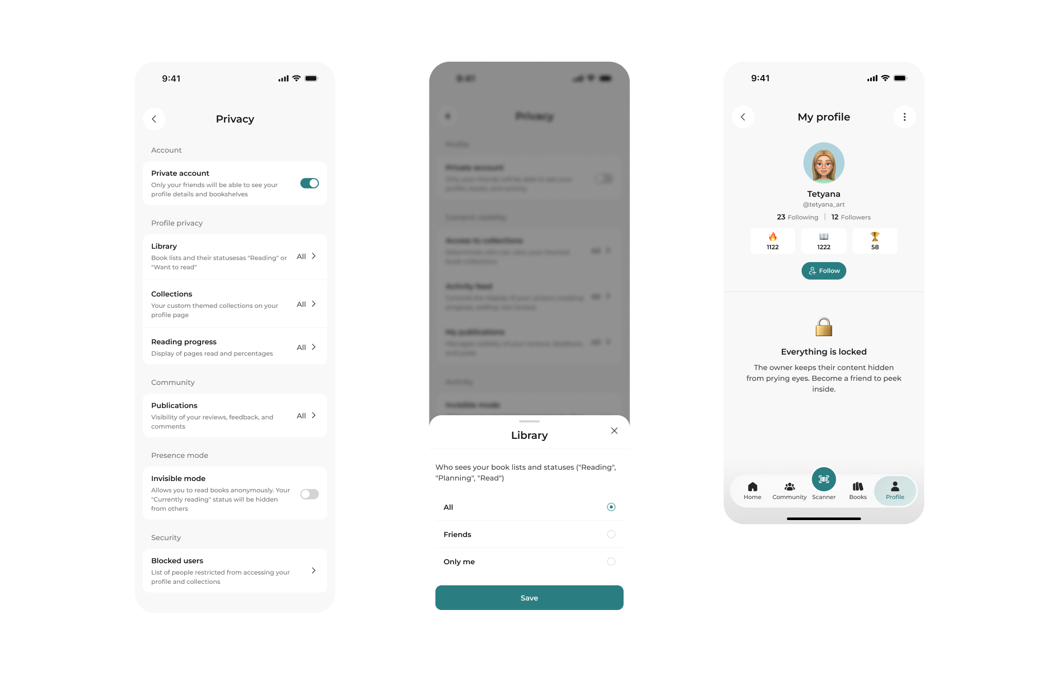Hortai privacy controls and locked profile screens