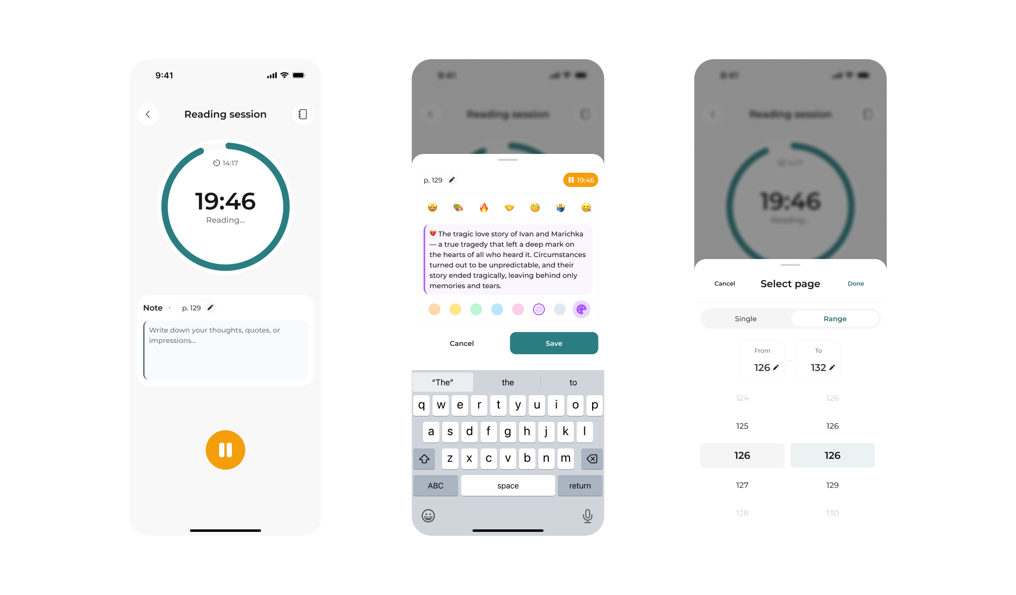 Hortai reading session with contextual notes and page range selector