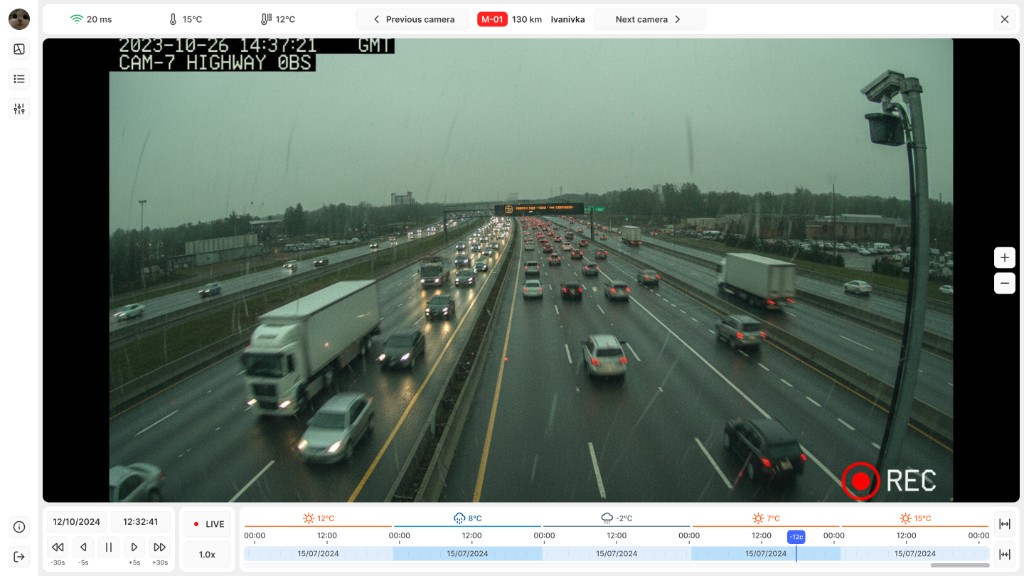 Visor full-screen camera playback with timeline